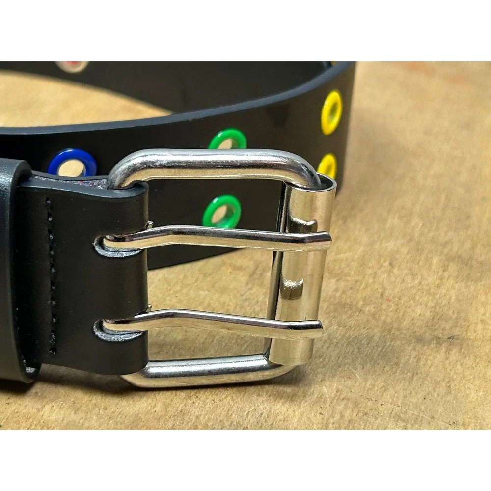 Grunge Belt Unisex Medium Black Rainbow Grommet Punk 02-BE14916HT Double Prong